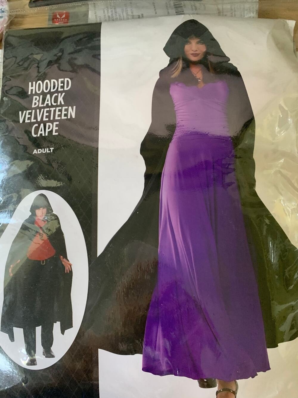 Velour Hooded Black Cape Excellent Used Halloween Costume Witch Vampire